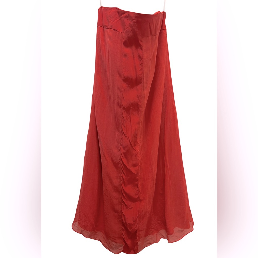 Dakota Martin Strapless Silk Red Gown Sheer over Silk Boning Sz0